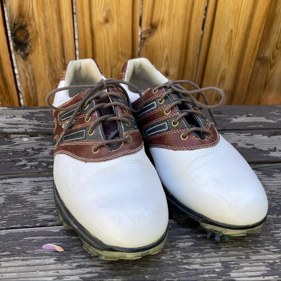 Etonic White & Brown Golf Lace Up Shoe Cleats | 8 - Picture 4 of 10